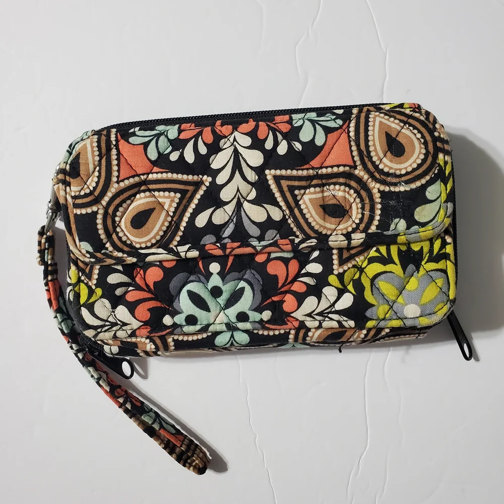 Vera Bradley Black Multi Quilted Wristlet Wallet with Floral Paisley Print - Picture 3 of 16